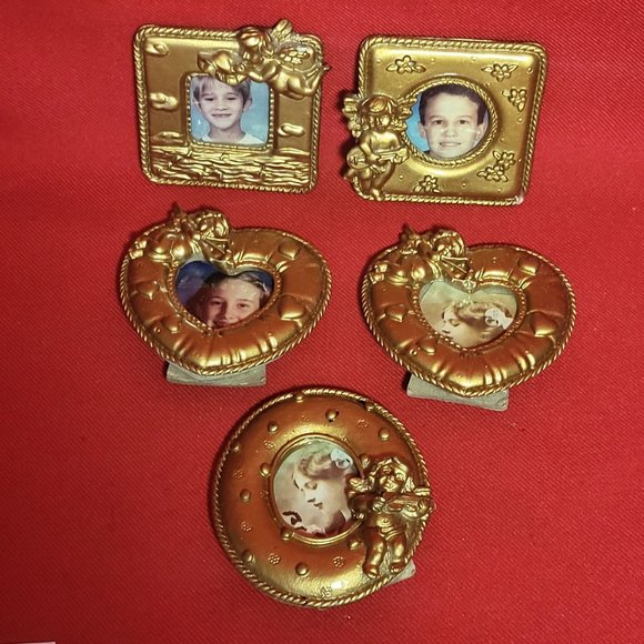 VTG Mini Golden Angel Cherub Picture Photo Frame Magnet Polyresin - Picture 6 of 11